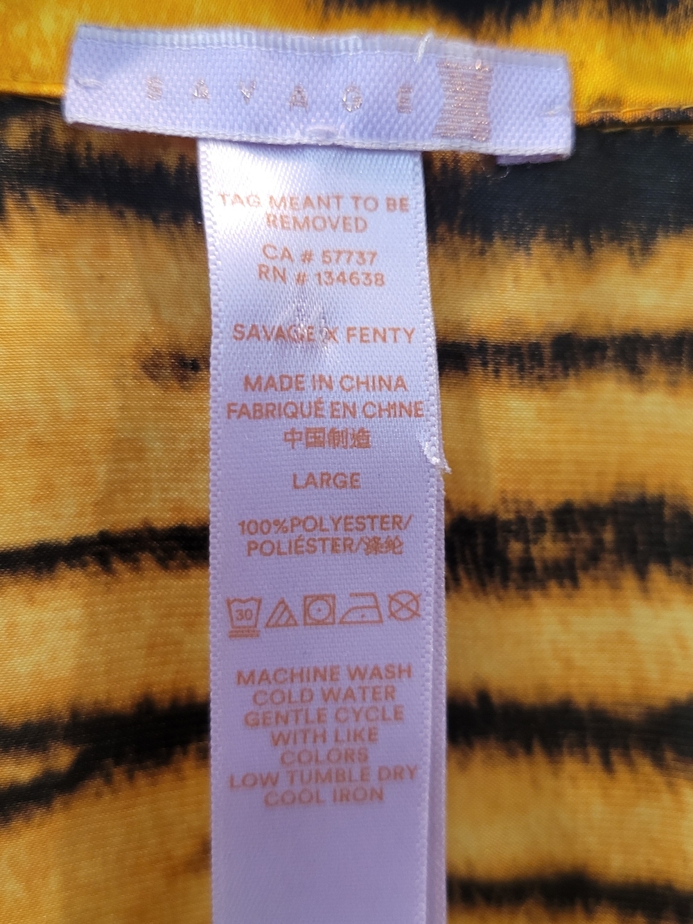 Savage X Fenty Yellow and Black Tiger-Print Sleep Top Size L - Picture 9 of 11